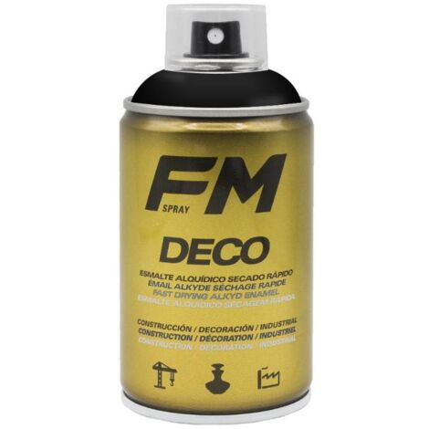 FM pintura spray deco negro satinado 9005 250ml bote , Pintura en spray Deco negro satinado FM Pintura alquídica de secado rápido indicada tanto para bricolaje, industria, cons (1/2)