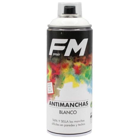 FM pintura spray blanco antimanchas 400ml bote , Pintura en spray antimanchas FM Pintura desarrollada para tapar o eliminar manchas difíciles de paredes, muros y techos Cub (1/2)