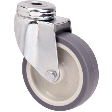 Rueda giratoria de goma con eje liso y agujero, color gris, carga máx 60 kg, ø 8 cm