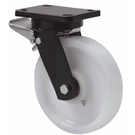 rueda giratora placa freno 10hlbfd250e-ftb nylon blanco extrafuerte eje bolas