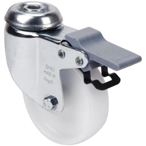 rueda giratora agujero m10 freno 20bhfd100-sl plastico blanco eje liso (1/2)