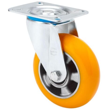 rueda giratora placa 10zv125-auab aluminio-poliur.naranja eje bolas balona