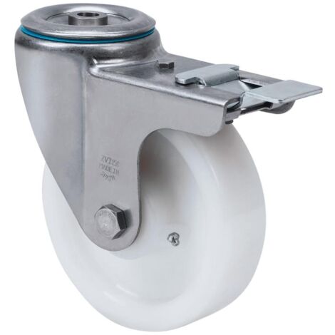 RUEDA GIRATORIA AGUJERO M12 FRENO INOX.20ZVLIFD80-FT NYLON BLANCO EXTRAF.LISO - RUEDAS ALEX