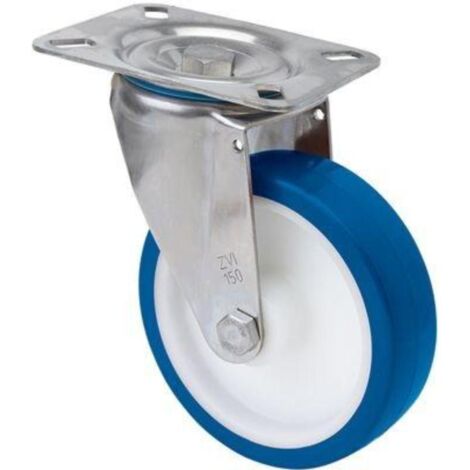 rueda giratora placa inox.10zvi150-poa poliamix blanco-poliur.azul eje liso