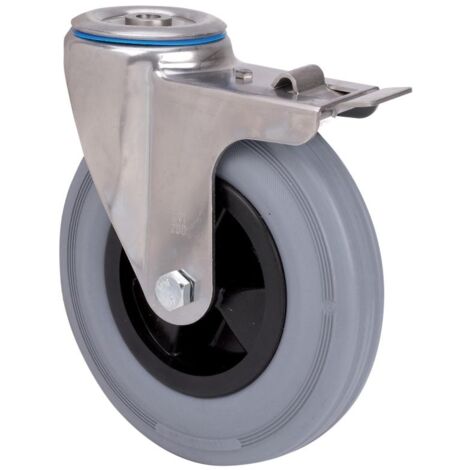 rueda giratora agujero m12 freno inox.20zvifd160-psn poliamix-goma gris liso
