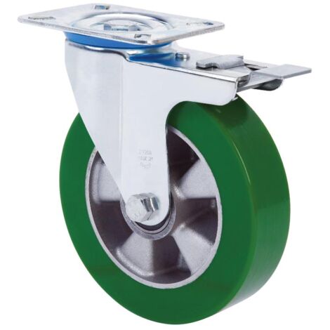 rueda giratora placa freno 10zvfd160-augb aluminio-poliur.verde eje bolas (1/2)