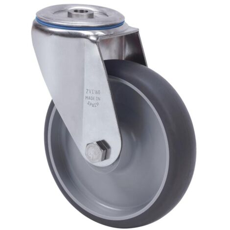 rueda giratora agujero m12 inox.20zvi160-pgzn poliamix-goma gris inyect.liso