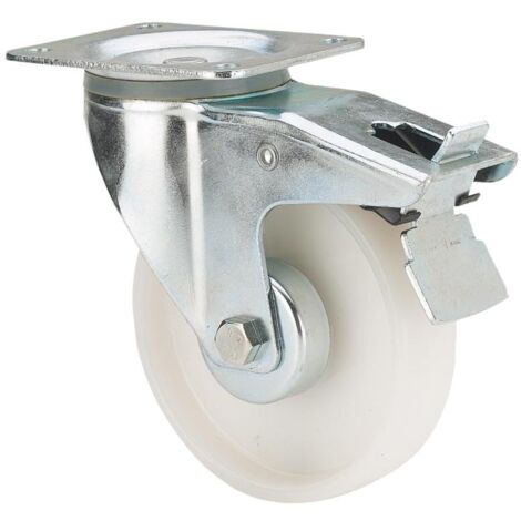 rueda giratora placa freno 130-100-3 cp poliamix blanco eje rodillos
