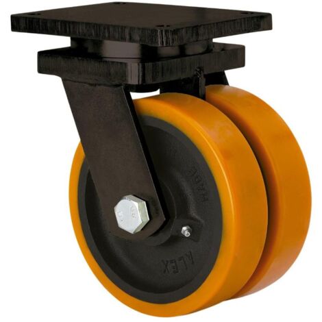 rueda giratora placa 10hlg150-hub hierro-poliur.naranja(doble) eje bolas (1/2)