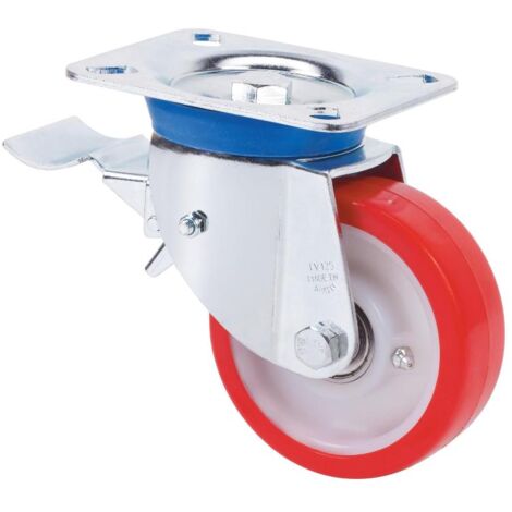 rueda giratora placa freno 10tvfd150-pob nylon blanco-poliur.rojo eje bolas (1/2)
