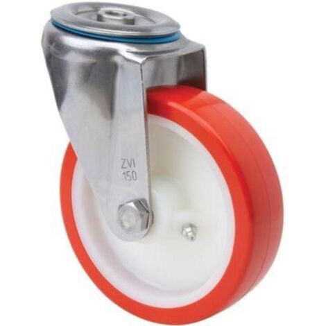 rueda giratora agujero m12 inox.20zvli80-po nylon blanco-poliur.rojo eje liso