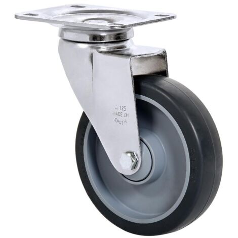rueda giratora placa cromada 10a125cp-pgaisb goma gris eje bolas (1/2)