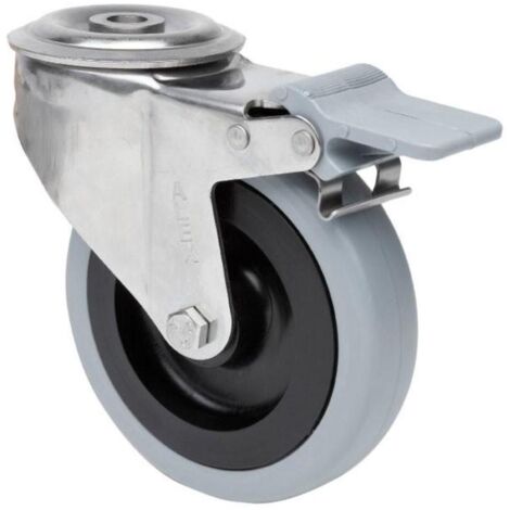 rueda giratora agujero m12 freno inox.20zvifd125-pgan poliamix-goma gris liso
