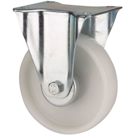 Rueda Fija Poliamix Ø8cm Eje Liso Placa 130kg Blanco