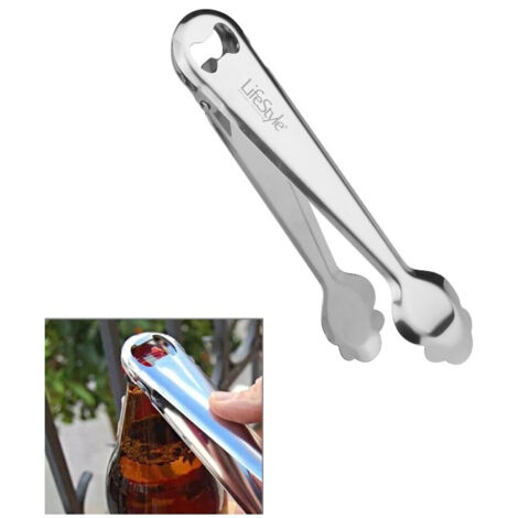 LIFESTYLE pinza hielo + abridor inoxidable , Pinza hielo profesional + abridor 18 cm 1302. -Fabricada en acero inoxidable de alta calidad. -Extrafuerte. -Incluye muelle para un aga