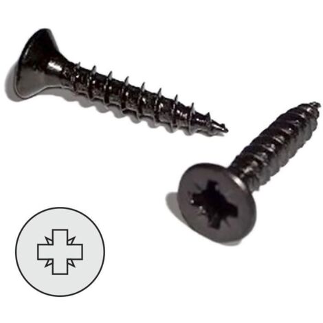 tornillo rosca madera cabeza plana pozidriv negro din 7505-a largo 30mm diámetro 3.5mm (caja 1000)