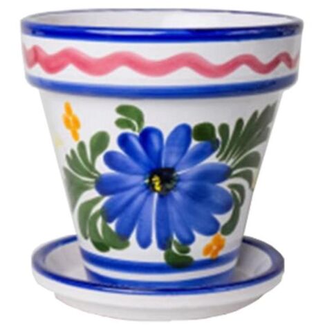 JARDIN maceta ceramica flor 19x19,5 cm , Maceta barro cerámica flor 19 x 19,5 cmFabricado en barro de Bailén de alta calidadPintada con decoración de floresIdeal para s