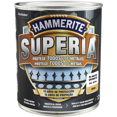 HAMMERITE superia mate blanco 0.750 l , Hammerite Superia mate blanco 0.750 L Nueva generación en esmalte antioxidante al agua Aplicado directo al óxido sin necesidad de im (1/2)
