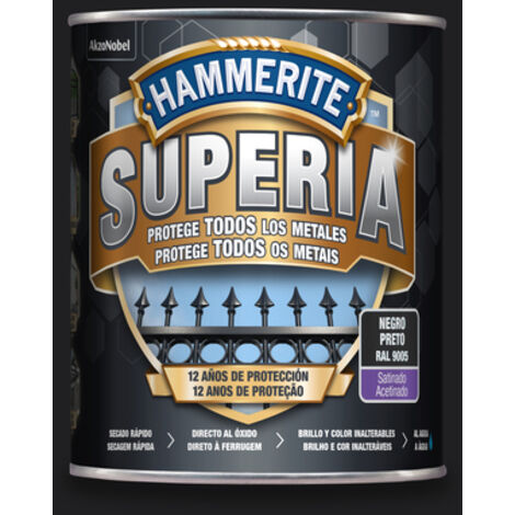 HAMMERITE superia satinado negro 0.750 l , Hammerite Superia satinado negro 0.750 L Nueva generación en esmalte antioxidante al agua Aplicado directo al óxido sin necesidad (1/3)