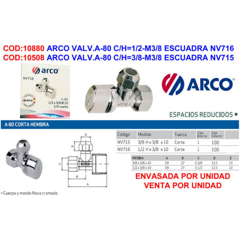 arco valvula llave escuadra colect a-80 c-h 3-8-m3-8 nv715 1u-cj