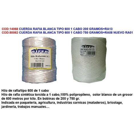 sifer cuerda rafia blanca 2 mmx120 m  600m-kg 1 cabo 200 gr ra13