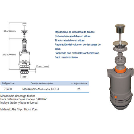 prhie descargador wc cisterna baja tirador base universal 70400