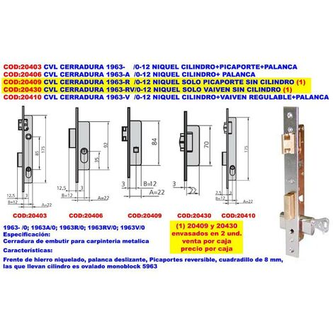 Cerradura met.emb. 22x12mm 1963v/0 niq rod/pal cvl