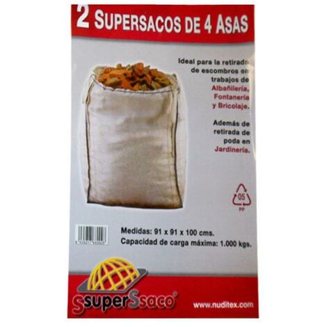 SUPERSACO Saco de rafia para escombros 4 Asas 1000 kg 90x90x90 (2 unidades)