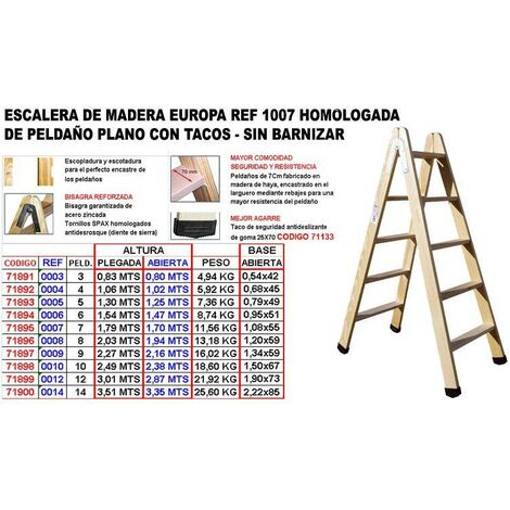 escalera madera 1007 homologad.peld.plano 10 p 2,38m+tacos 7935