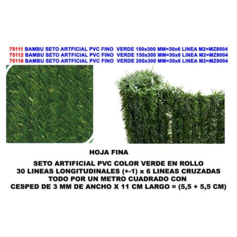 BAMBU SETO ARTIFICIAL PVC HOJA FINA PINO VERDE 1.50 x 3 M=MZ8004