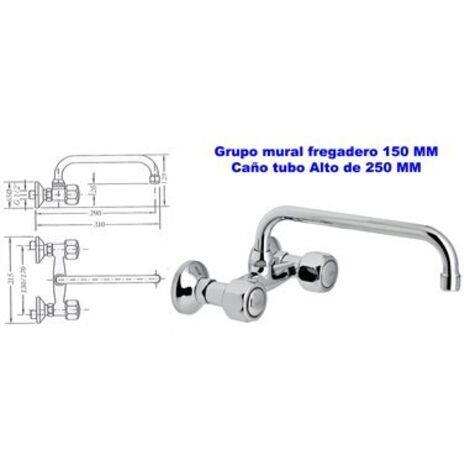 GENEBRE Grupo Mural Fregadero 15 cm Caño Tubo Alto 25 cm 68193 114566