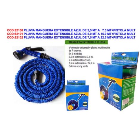 PLUVIA Kit de manguera extensible azul de 2.5 m a 7.5 m con pistola multifuncional