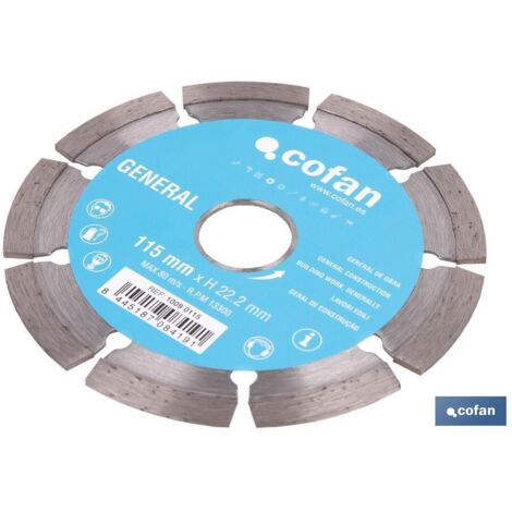 COFAN disco diam. universal basico 115 mm. , Discos de diamante segmentado Cofan obra estándar universal base. corte de todo tipo de materiales de construcción. Excelente corte en