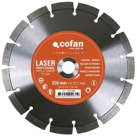 COFAN disco diamante modelo cantero h-12mm d-300mm. , Discos de diamante segmentado Mod. Cantero granito profesional. Uso para materiales muy abrasivos y duros. Excelente corte en