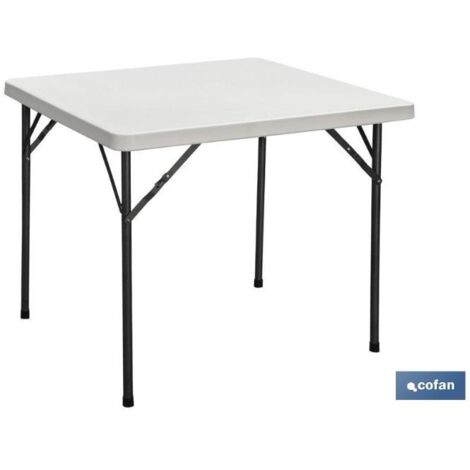 COFAN mesa plegable cuadrada blanca 88x88x74cm , Mesa plegable cuadrada en color blanco, fabricada con materiales resistentes y ligeros para eventos y celebraciones. Permite habili