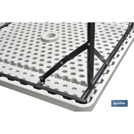 COFAN mesa plegable cuadrada blanca 88x88x74cm , Mesa plegable cuadrada en color blanco, fabricada con materiales resistentes y ligeros para eventos y celebraciones. Permite habili