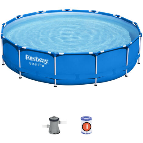 Piscina Redonda Bestway Steel Pro MAX 396x84 cm con Depuradora de Filtro