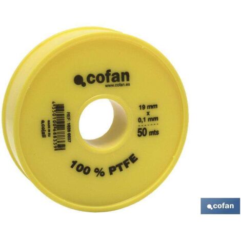 Rollo de cinta PTFE 50 m 19mm x 0.10mm para fontanería