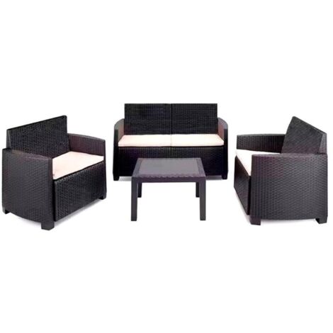PROGARDEN tresillo arena antracita 4 piezas 8 cojines conjunto (1/2)