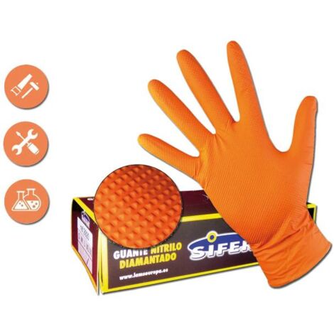 guante sifer nitrilo 9,5gr 8m diamantado naranja-lion c-50u t-m