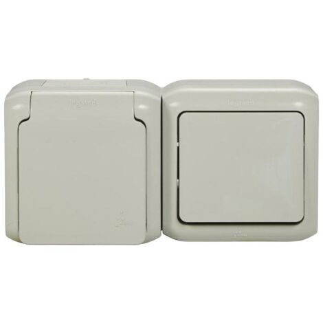 LEGRAND interruptor doble 10ax&43pc 2p&43t sch gr ip44 , Combinación de interruptor y enchufe IP44 Legrand A prueba de salpicaduras Ideal para bodegas, talleres o garajes E