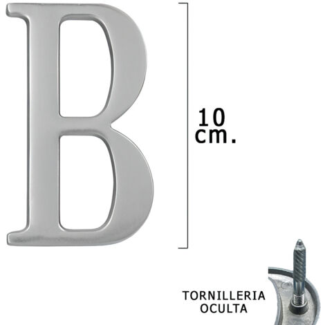 letra metal b plateada mate 10 cm. con tornilleria oculta (blister 1 pieza)