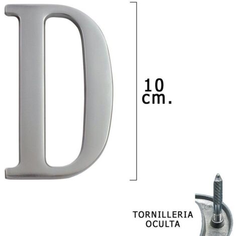 Letra Metal "D" Plateada Mate 10 cm. con Tornilleria Oculta (Blister 1 Pieza)
