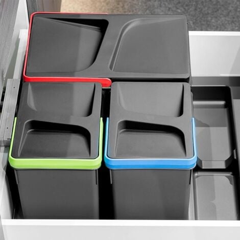 emuca contenedor de reciclaje para cajón de cocina recycle altura 266mm, 1x15litros, plástico gris antracita