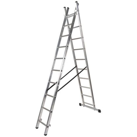 Escalera Aluminio 2 Tramos 10+10 Peldaños. Plegable, Antideslizante, Resistente (1/4)