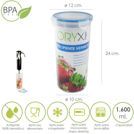 ORYX Recipiente Hermetico Plastico Redondo 1.600 ml. Ø 12 x 24 (Alt.) cm.