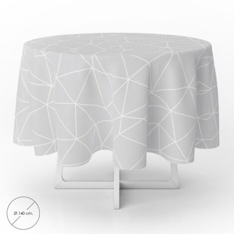 ORYX Mantel Hule Geometrico Gris Impermeable Antimanchas PVC Ø 140 cm. Uso Interior y Exterior