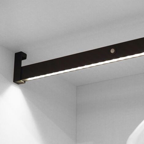 emuca barra para armario con luz led castor, batería extraible y sensor de movimiento, l858mm, plástico y aluminio, gris metalizado