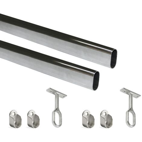 Emuca Kit de barra para armario 30x15 mm, acero, 1150 mm, Cromado