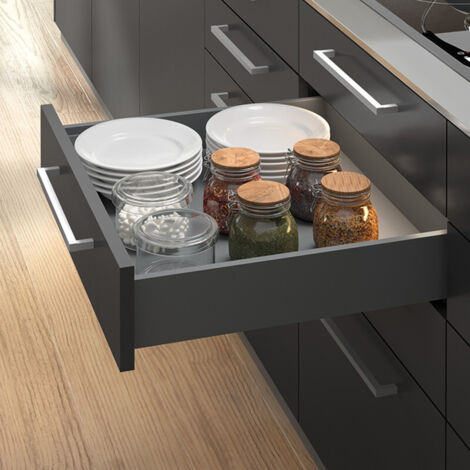 emuca kit de cajón para cocina o baño vertex de altura 178mm con regulación 3d, tableros incluidos, módulo 600mm, gris antracita (1/5)